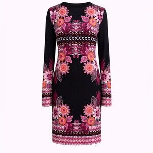 Donna Morgan Black and Pink Floral Long Sleeve Dress